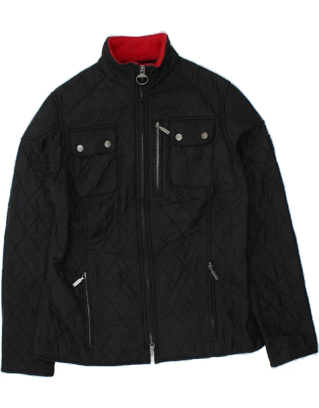 BARBOUR Womens Quilted Jacket UK 12 Medium Black Polyamide Satin Jacket Silk Jacket Chiffon Jacket