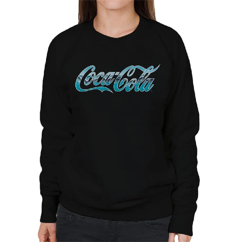 Coca Cola Surf Infill Logo Women's Sweatshirt.Hoodie with Drawstring Waist Adjustable Fitted Hoodie with Drawstring Waist Adjustable Fitted