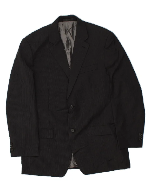 MICHAEL KORS Mens 2 Button Blazer Jacket UK 40 Large Black Pinstripe Wool Front Pockets Side Pockets Patch Pockets