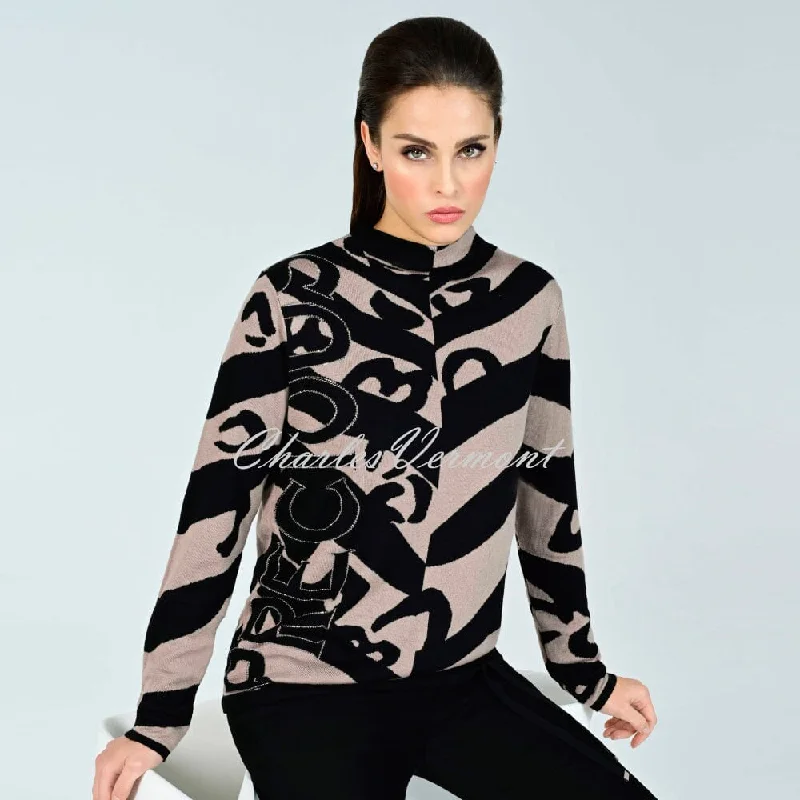 I'cona Abstract Animal Print Sweater With Drawstring Hem - Style 64230-60002-15 Wool Fabric Cashmere Fabric Tweed Fabric