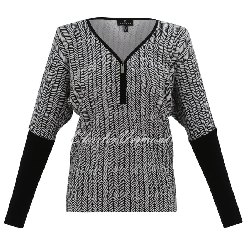 Marble Zip Sweater - Style 7533-104 (Ivory / Black) Mesh Fabric Canvas Fabric Denim Fabric