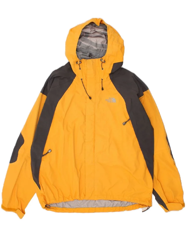 THE NORTH FACE Mens Hooded Rain Jacket UK 42 XL Yellow Colourblock Nylon Knit Jacket Woven Jacket Fleece Jacket