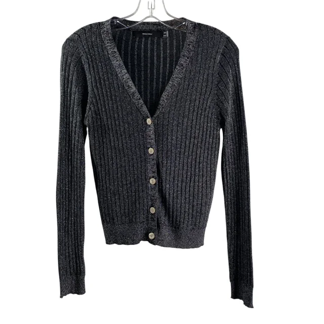 VERO MODA Size X-SMALL Black/Silver Long Sleeve Cardigan Metallic Knit SWEATER Cotton Fabric Linen Fabric Terry Fabric