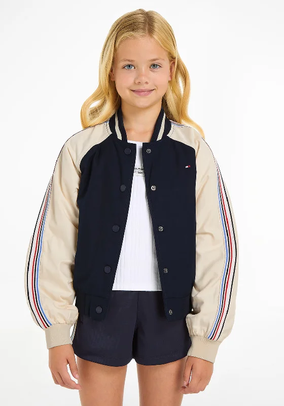 Tommy Hilfiger Girl 1985 Collection Varsity Jacket, Navy Satin Jacket Silk Jacket Chiffon Jacket