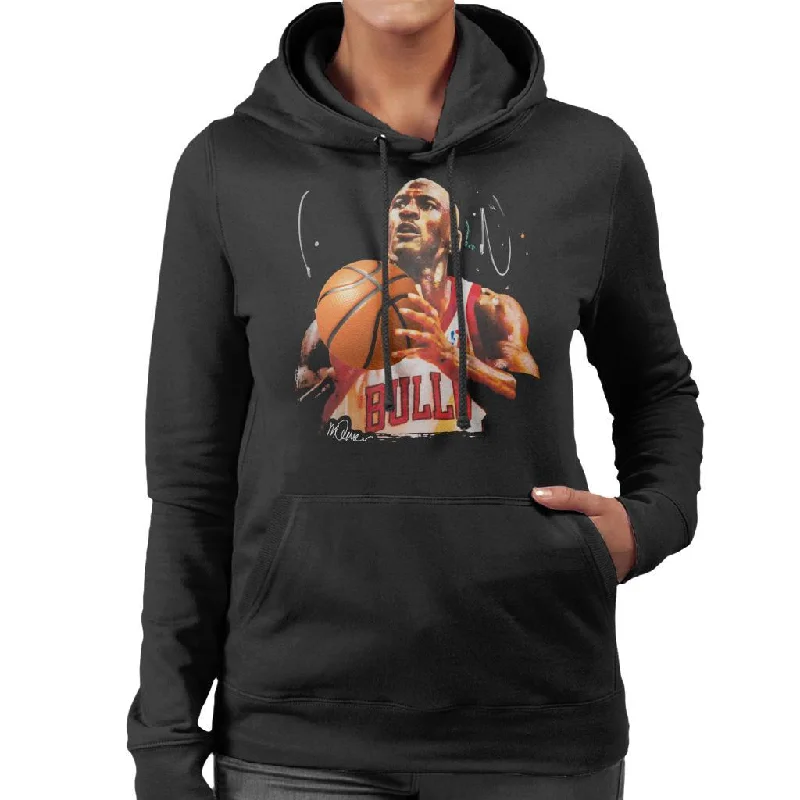 Sidney Maurer Original Portrait Of Michael Jordan Bulls White Jersey Women's Hooded Sweatshirt.Hoodie with Neon Bright Vibrant Hoodie with Neon Bright Vibrant