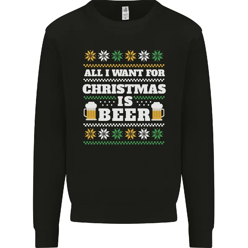 All I Want for Christmas Beer Funny Alcohol Xmas Mens Sweatshirt Jumper.Hoodie with Elastic Cuffs Stretchable Comfortable Hoodie with Elastic Cuffs Stretchable Comfortable