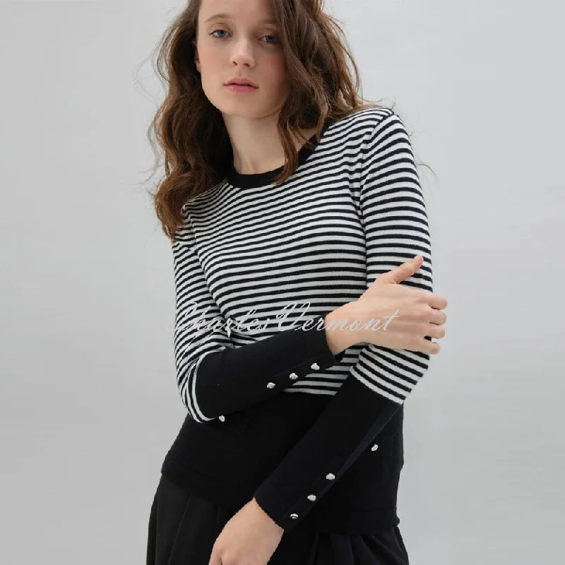 Marble Striped Sweater - Style 7517-104 (Ivory / Black) Jersey Fabric Tulle Fabric Batik Fabric