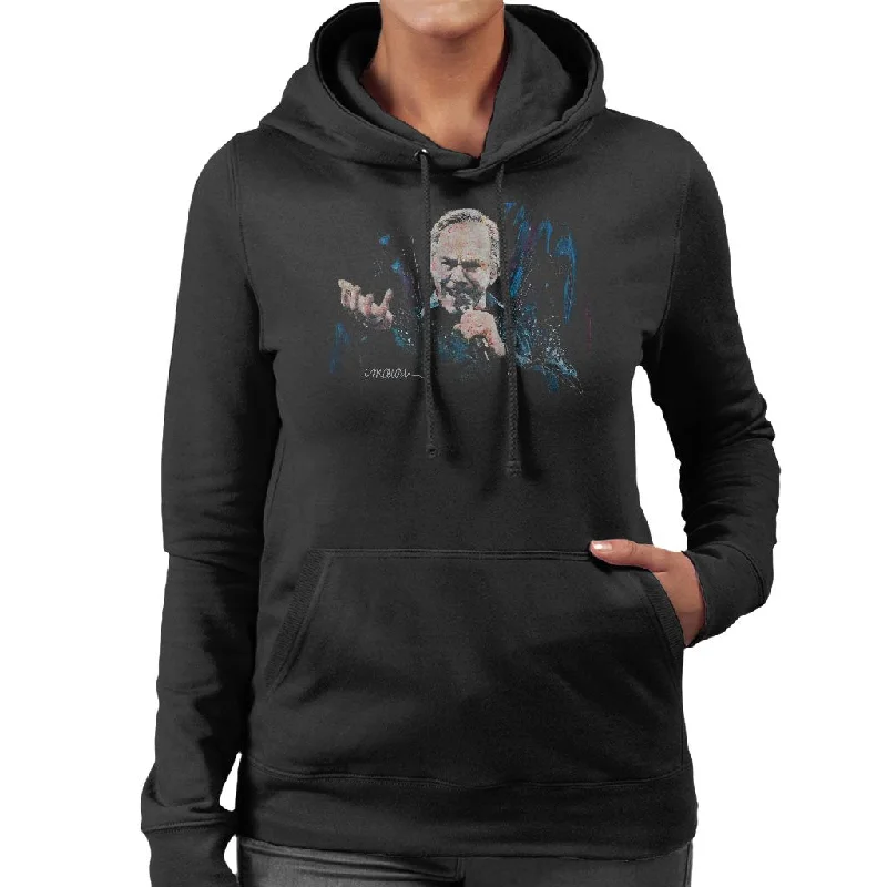 Sidney Maurer Original Portrait Of Neil Diamond Singing Women's Hooded Sweatshirt.Hoodie with Neon Bright Vibrant Hoodie with Neon Bright Vibrant