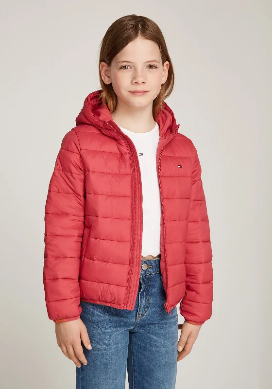 Tommy Hilfiger Girls Lightweight Hooded Jacket, Heritage Pink Notch Collar Jacket Peter Pan Collar Jacket Cowl Neck Jacket