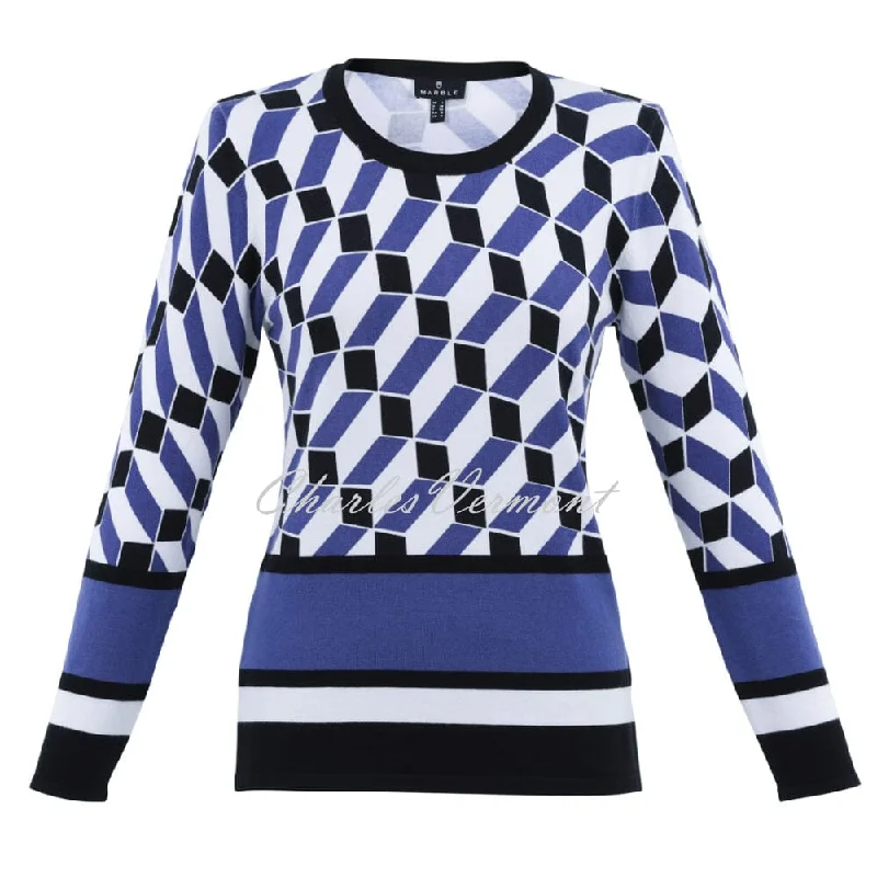 Marble Geometric Print Sweater - Style 7678-225 (Indigo) Solid Color Striped Floral Print