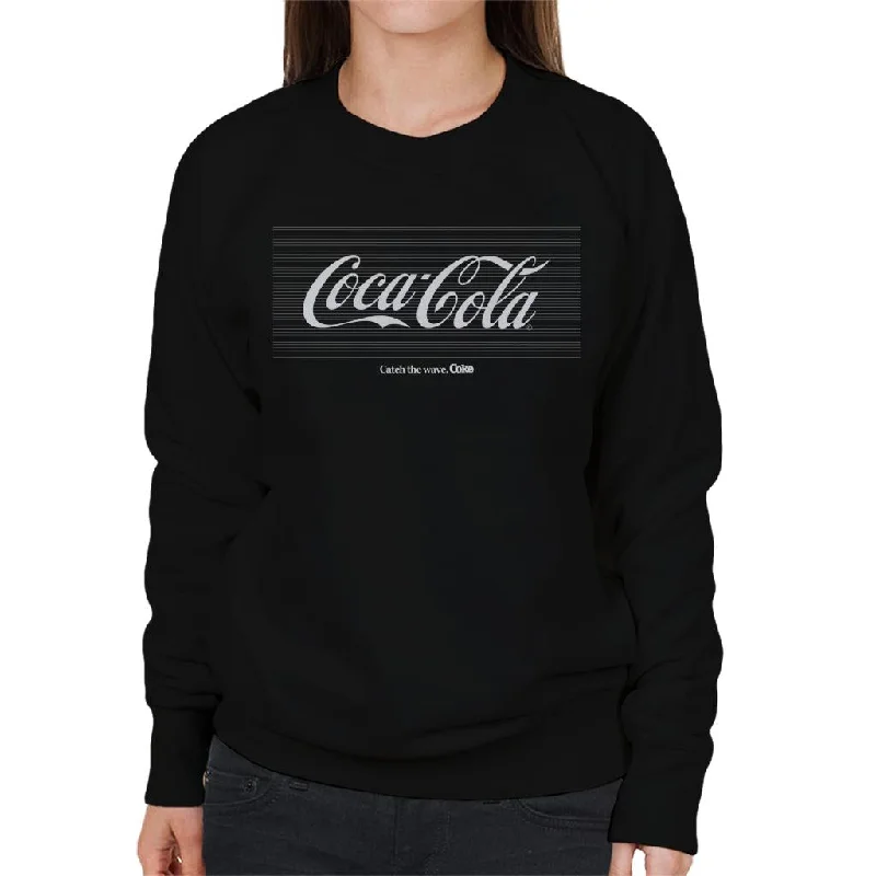 Coca Cola White Stripes Logo Women's Sweatshirt.Hoodie with Side Slits Relaxed Casual Hoodie with Side Slits Relaxed Casual