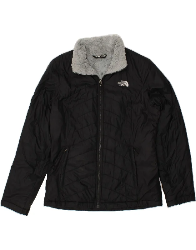 THE NORTH FACE Womens Padded Jacket UK 14 Medium Black Nylon Hoodie Zip-Up Jacket Button-Up Jacket