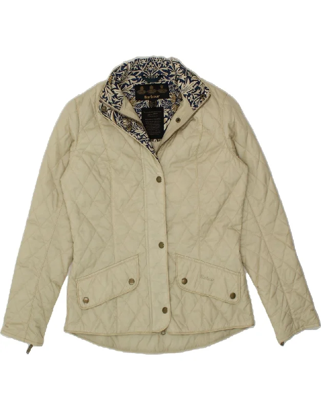 BARBOUR Womens Quilted Jacket UK 12 Medium Beige Faux Fur Jacket Real Fur Jacket Shearling Jacket