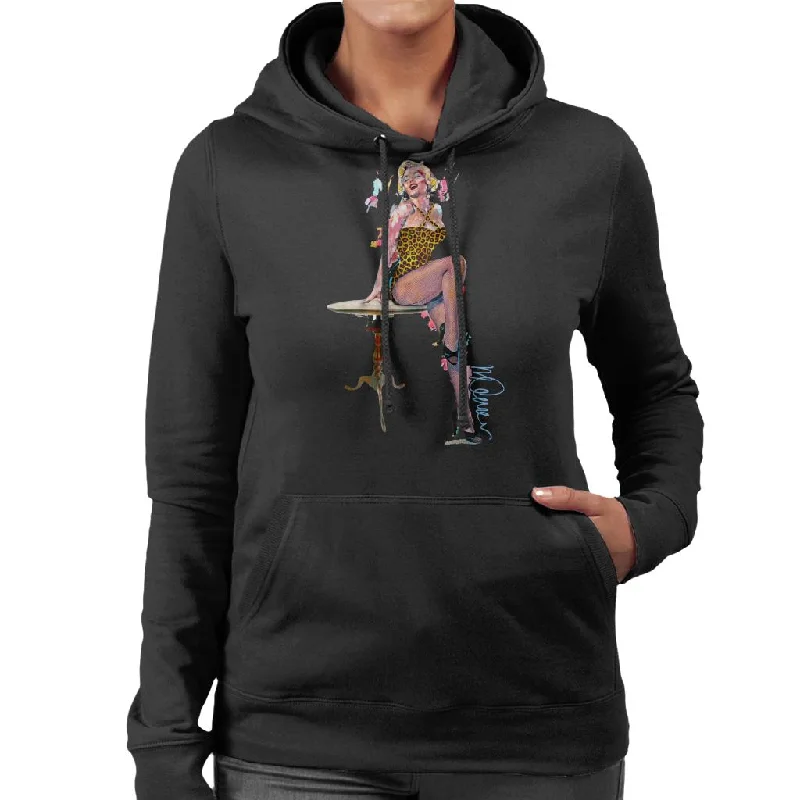 Sidney Maurer Original Portrait Of Marilyn Monroe Leopard Print Women's Hooded Sweatshirt.Hoodie with Mock Neck Collared Structured Hoodie with Mock Neck Collared Structured