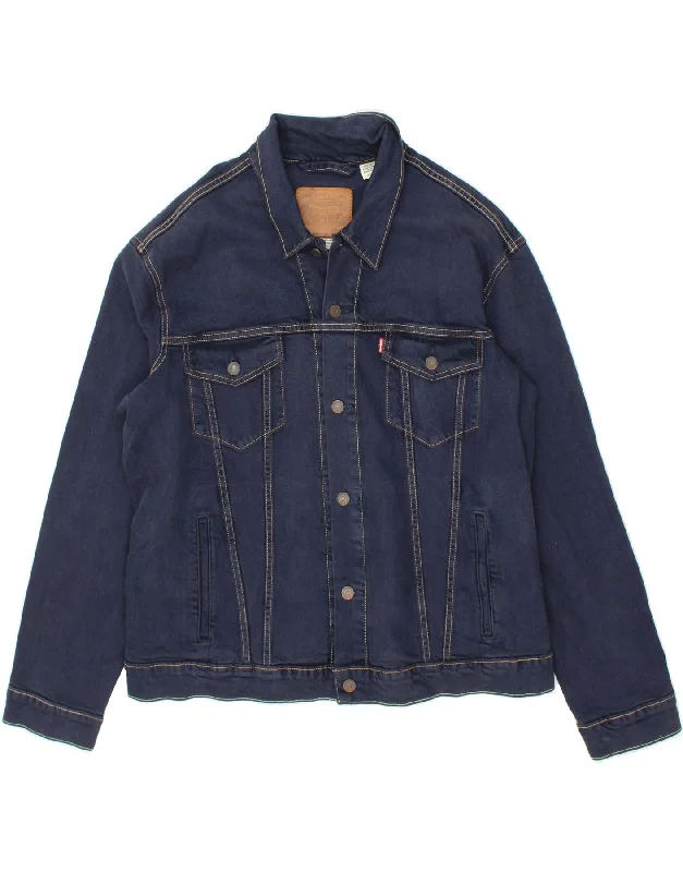 LEVI'S Mens Denim Jacket UK 42 XL Navy Blue Cotton Tiered Jacket Buttoned Jacket Zippered Jacket