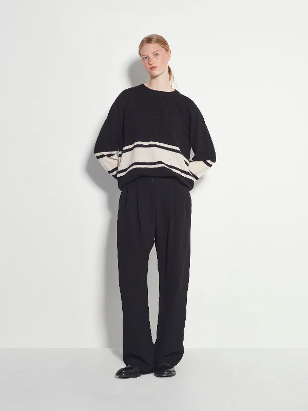 Stripe Crew Sweater (Cashmere) Oreo Glossy Satin Silk