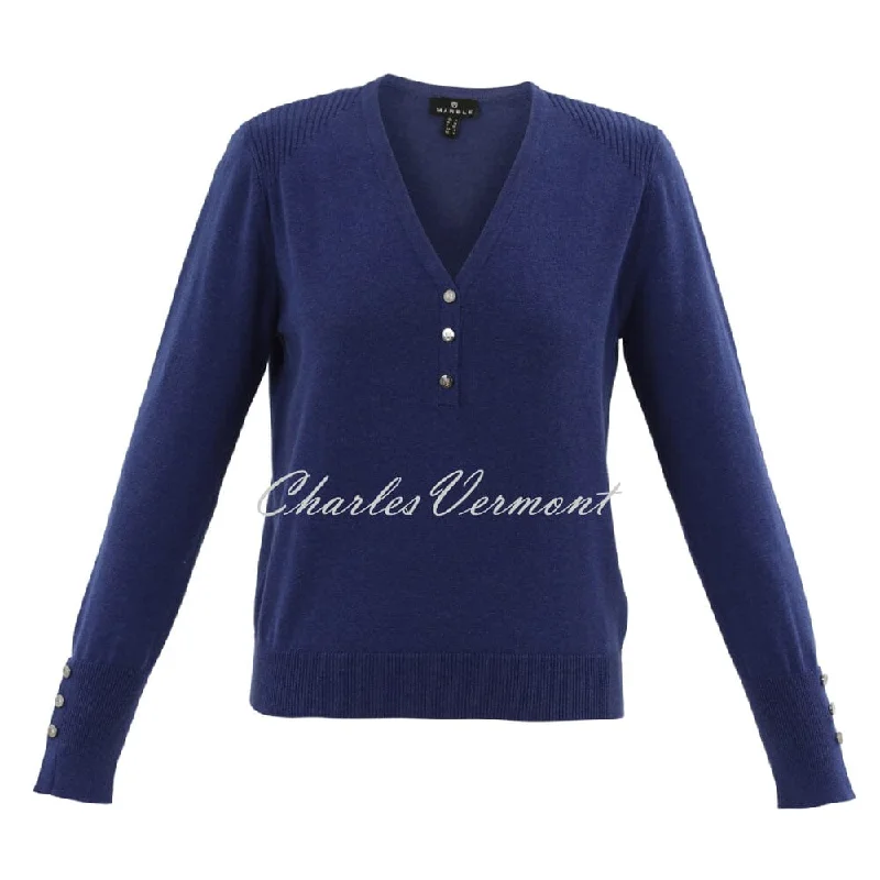 Marble V-Neck Sweater - Style 7580-225 (Indigo) Satin Fabric Silk Fabric Chiffon Fabric