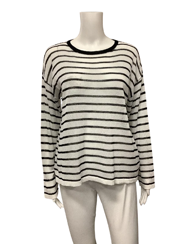 Compania Fantasia Women's Sweater Striped Long Sleeve Size: S High Neck Crew Neck V-Neck