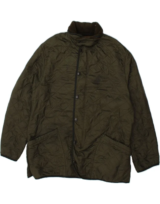 BARBOUR Mens Quilted Jacket UK 42 XL Khaki Polyamide Notch Collar Jacket Peter Pan Collar Jacket Cowl Neck Jacket