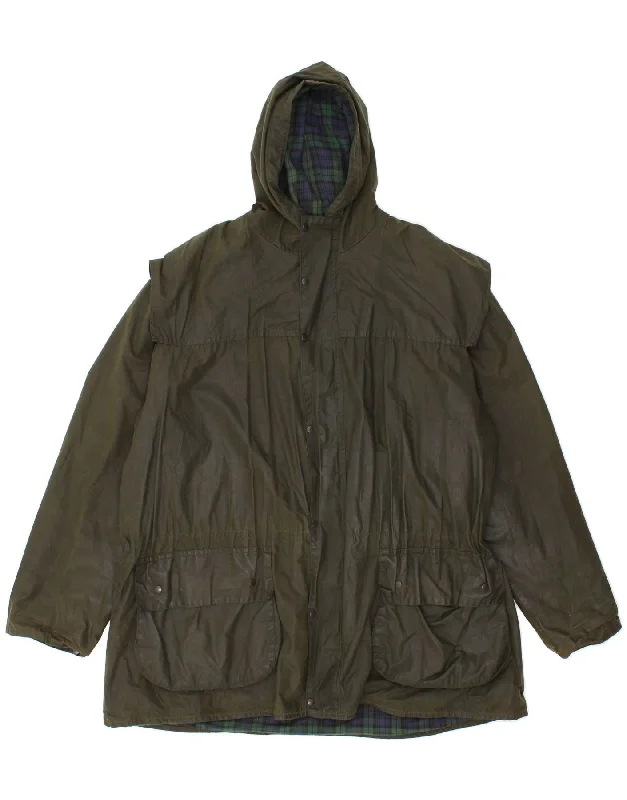 BARBOUR Mens Durham Hooded Waxed Cotton Jacket Size 46 Small Khaki Cotton Wool Jacket Cashmere Jacket Tweed Jacket