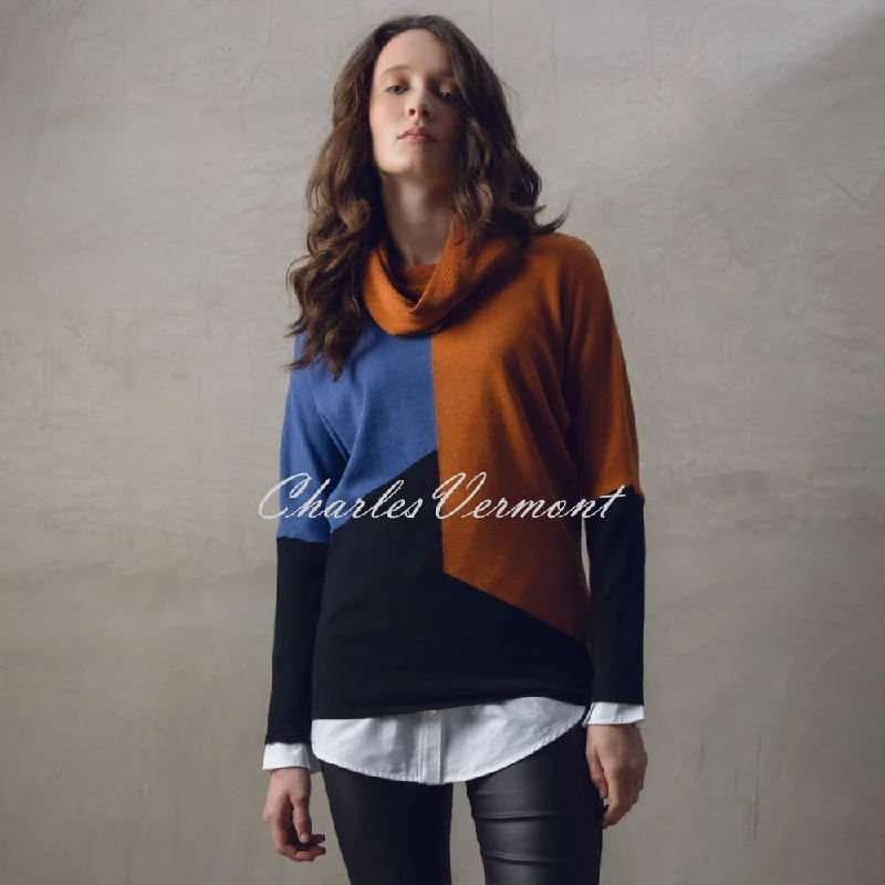 Marble Cowl Neck Sweater - Style 6765-224 (Rust / Indigo / Black) Satin Blend Silk Blend Wool Blend