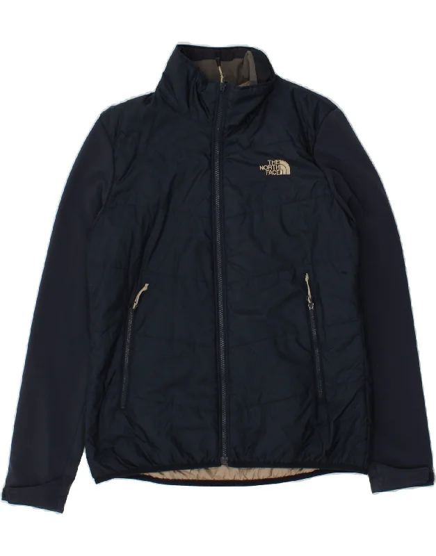 THE NORTH FACE Womens Padded Jacket UK 16 Large Navy Blue Polyester Trench Coat Raincoat Waterproof Jacket