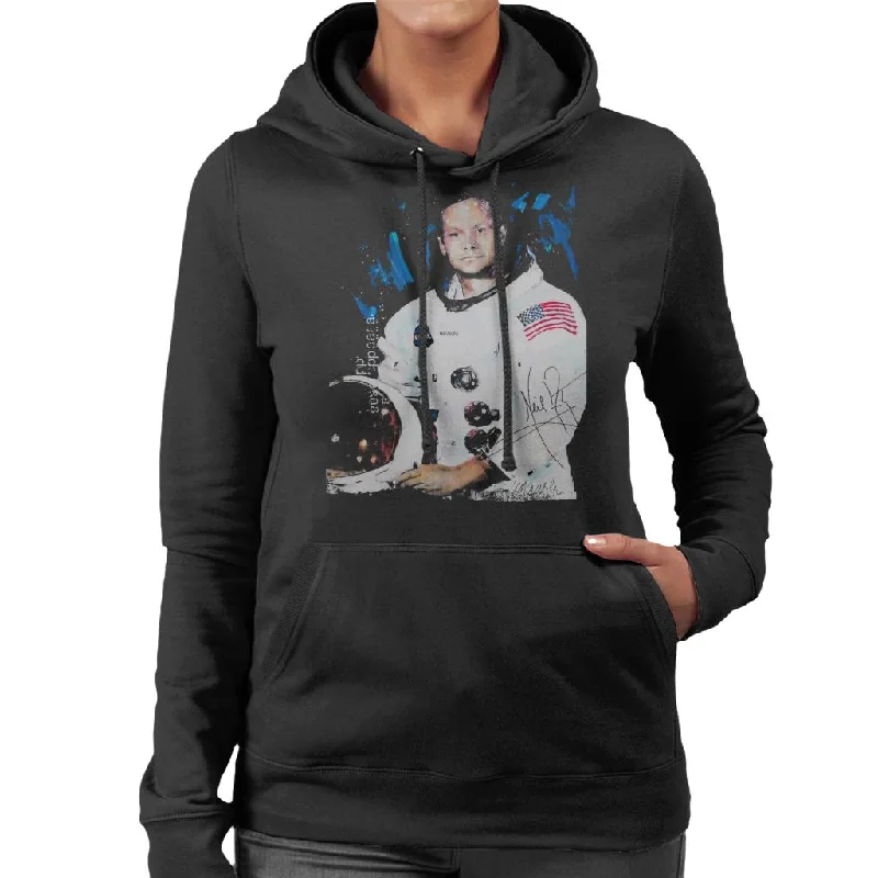 Sidney Maurer Original Portrait Of Neil Armstrong Space Suit Women's Hooded Sweatshirt.Hoodie with Camouflage Military Edgy Hoodie with Camouflage Military Edgy