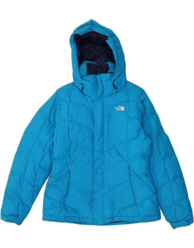 THE NORTH FACE Womens Hooded Padded Jacket UK 16 Large Blue Nylon Herringbone Jacket Checkered Jacket Solid Jacket