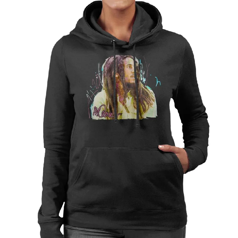 Sidney Maurer Original Portrait Of Musician Bob Marley Women's Hooded Sweatshirt.Hoodie with Color Block Contrast Stylish Hoodie with Color Block Contrast Stylish