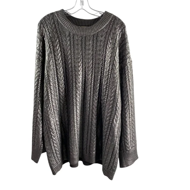 TOPSHOP Size 12 Pewter Cable Long Sleeve Metallic Knit SWEATER Turtle Neck Boat Neck Asymmetrical Neck