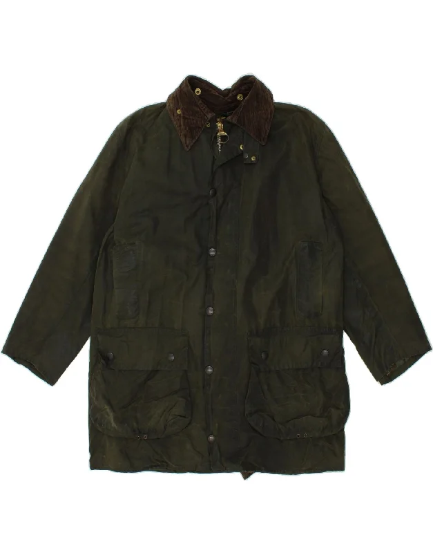 BARBOUR Mens Border Waxed Cotton Jacket UK 40 Large Green Colourblock Mesh Jacket Canvas Jacket Denim Jacket