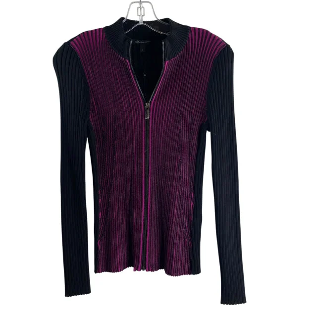 A/X Size SMALL Black Ribbed Long Sleeve Zip-Front NWT SWEATER Terry Blend Velvet Blend Canvas Blend