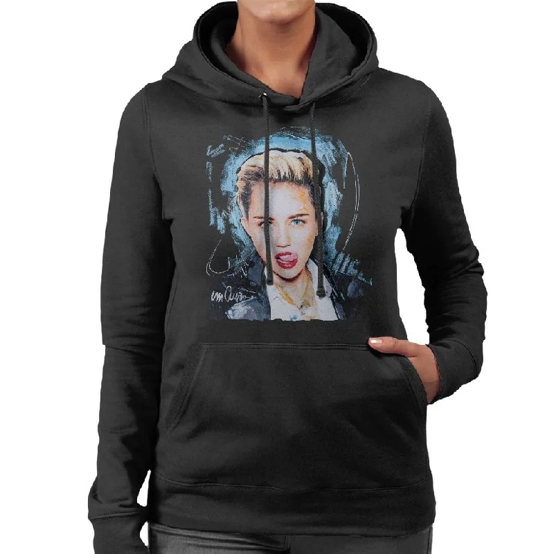 Sidney Maurer Original Portrait Of Miley Cyrus Licking Lips Women's Hooded Sweatshirt.Hoodie with Side Slits Relaxed Casual Hoodie with Side Slits Relaxed Casual