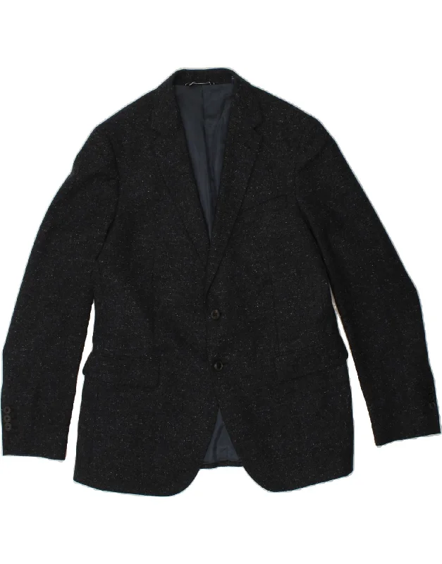 GANT Mens 2 Button Blazer Jacket UK 42 XL Navy Blue Flecked Wool V-Neck Jacket Boat Neck Jacket Square Neck Jacket