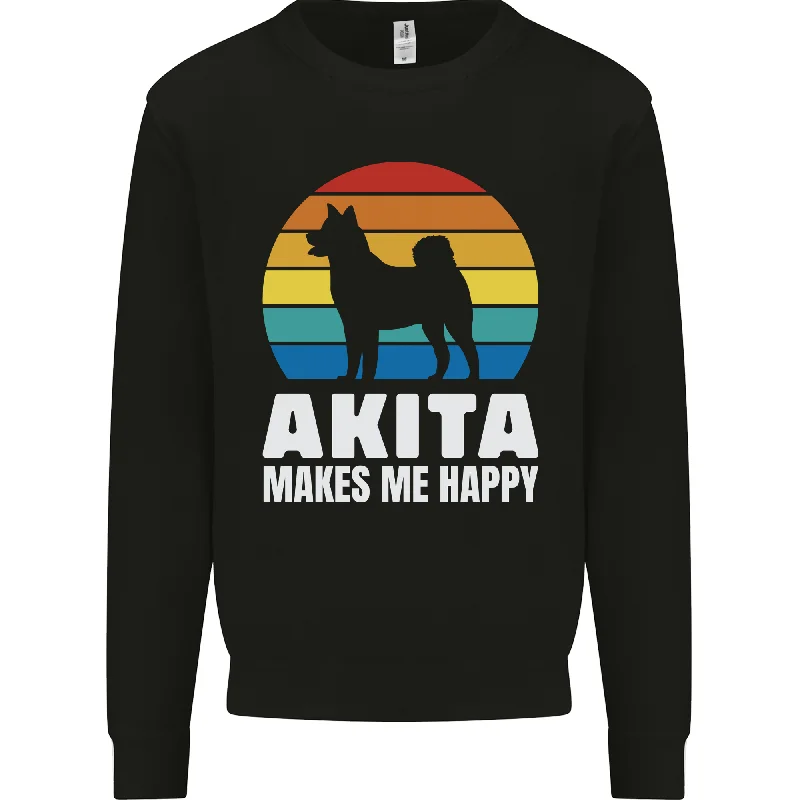 Akita Makes Me Happy Funny Dog Inu Mens Sweatshirt Jumper.Hoodie with Button Placket Classic Preppy Hoodie with Button Placket Classic Preppy