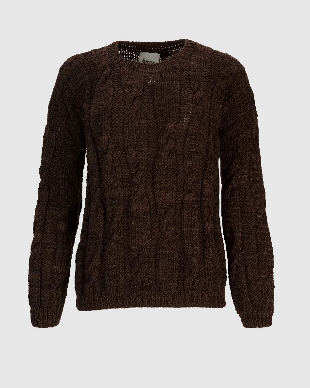 ALPES KNITTED JUMPER IN BROWN Iron Safe Non-Iron Wrinkle Free