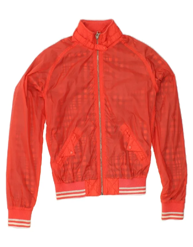 TOMMY HILFIGER Womens Bomber Jacket UK 6 XS Orange Nylon V-Neck Jacket Boat Neck Jacket Square Neck Jacket