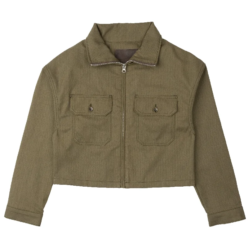 Zip Crop Jacket - Army HBT - Olive Drab Wool Jacket Cashmere Jacket Tweed Jacket