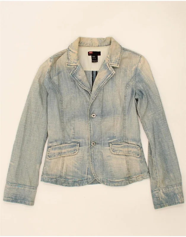 DIESEL Womens Denim Jacket UK 14 Large Blue Cotton Denim Fabric Leather Fabric Suede Fabric