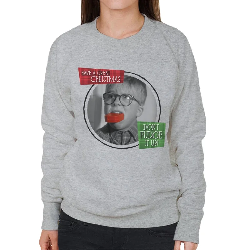 A Christmas Story Ralphie Don't Fudge It Up Women's Sweatshirt.Hoodie with Hem Drawcord Adjustable Customizable Hoodie with Hem Drawcord Adjustable Customizable