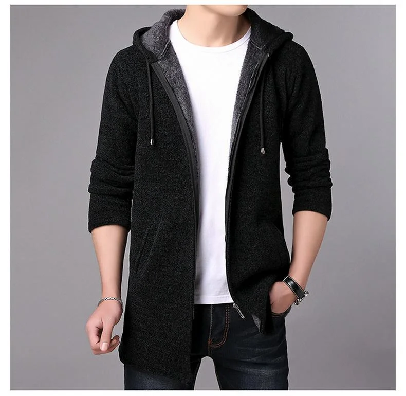 Long Hooded Cardigan Sweater For Men Chenille Fabric Brocade Fabric Lace Fabric