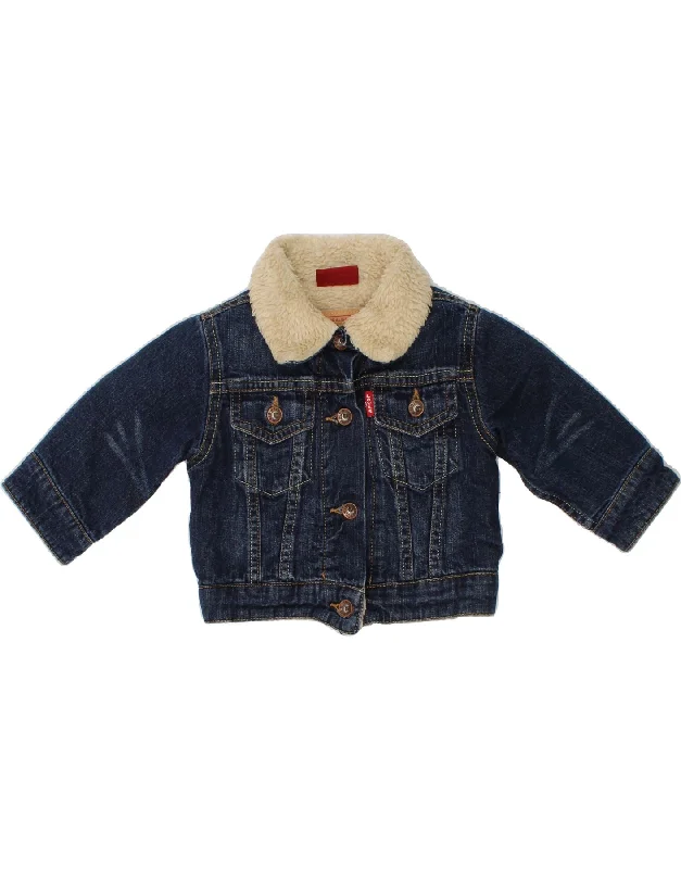 LEVI'S Baby Girls Denim Sherpa Jacket 0-3 Months Blue Cotton A-Line Jacket Boat Neck Shawl Collar