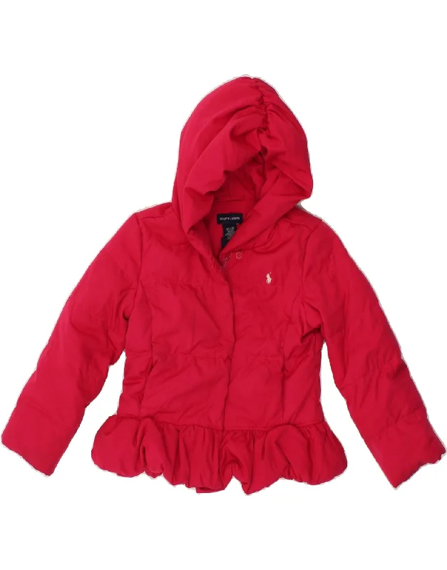 RALPH LAUREN Girls Hooded Padded Jacket 5-6 Years Pink Polyester Wool Jacket Cashmere Jacket Tweed Jacket