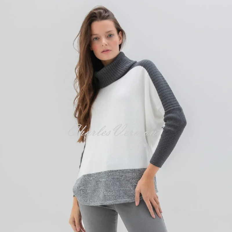 Marble Cowl Neck Sweater - Style 7606-105 (Charcoal / Ivory) Chenille Brocade Lace