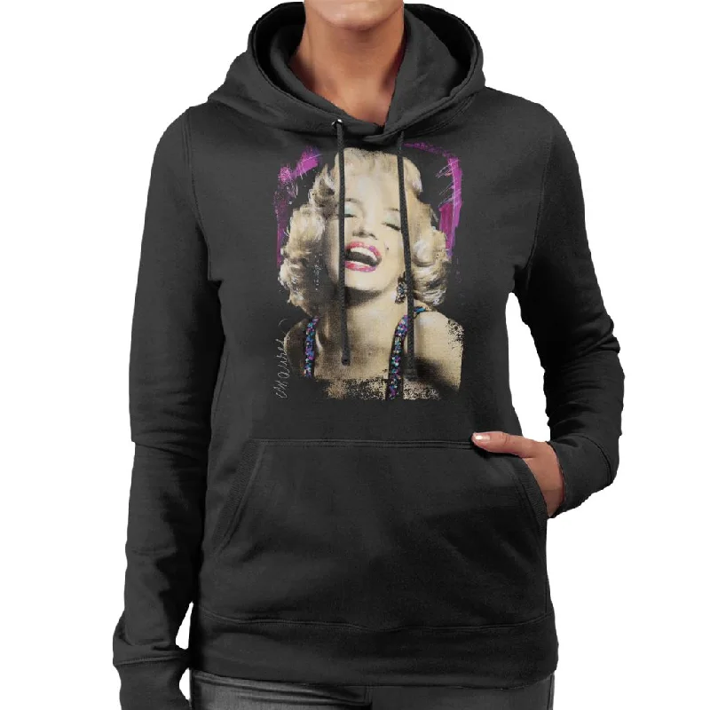 Sidney Maurer Original Portrait Of Marilyn Monroe Pink Lips Women's Hooded Sweatshirt.Hoodie with Hem Fringe Bohemian Relaxed Hoodie with Hem Fringe Bohemian Relaxed