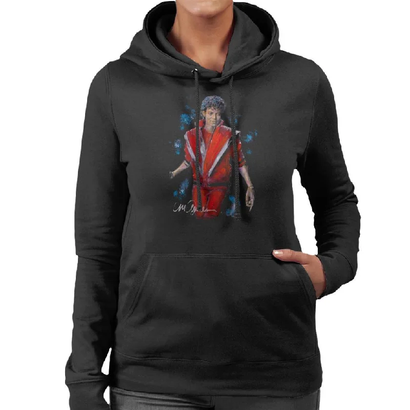 Sidney Maurer Original Portrait Of Michael Jackson Thriller Women's Hooded Sweatshirt.Hoodie with Hem Elastic Stretchable Comfortable Hoodie with Hem Elastic Stretchable Comfortable