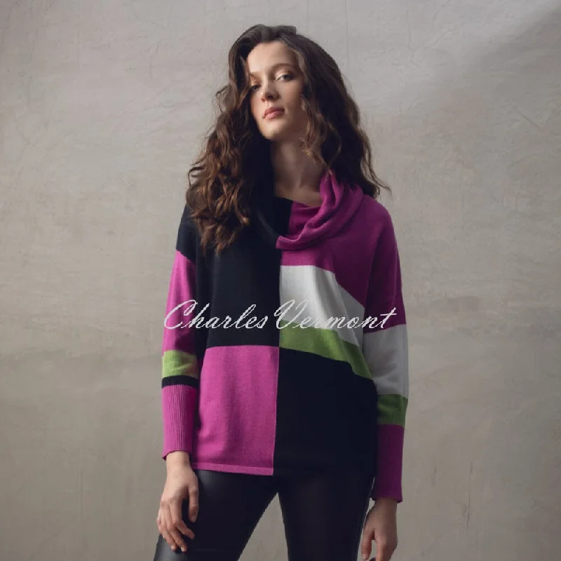 Marble Colour Block Knit Sweater - Style 7571-222 (Magenta / Multi) Cotton Fabric Linen Fabric Terry Fabric