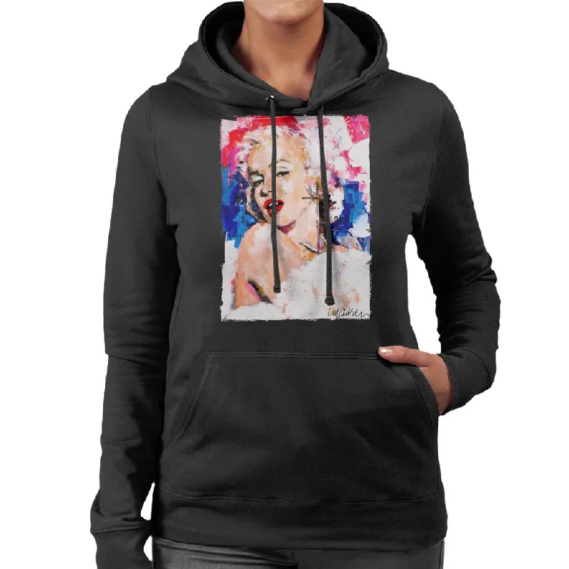 Sidney Maurer Original Portrait Of Marilyn Monroe Pearl Necklace Women's Hooded Sweatshirt.Hoodie with Back Slit Movement Comfort Hoodie with Back Slit Movement Comfort