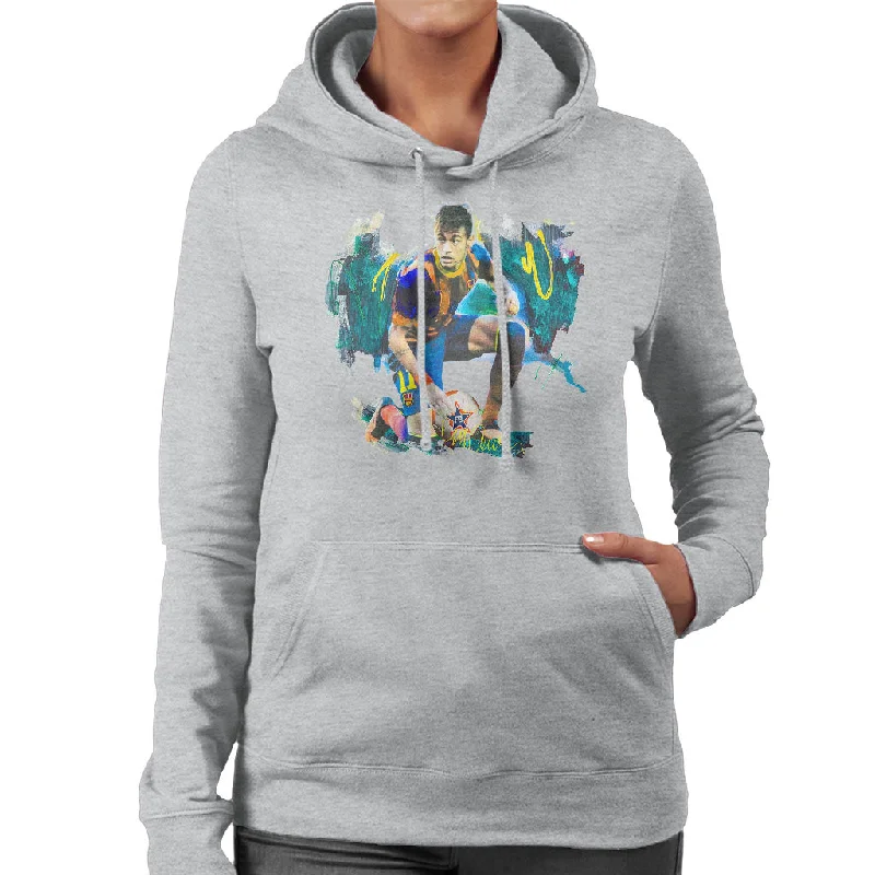 Sidney Maurer Original Portrait Of Neymar Barcelona FC Women's Hooded Sweatshirt.Hoodie with Cuffed Sleeves Snug Secure Hoodie with Cuffed Sleeves Snug Secure