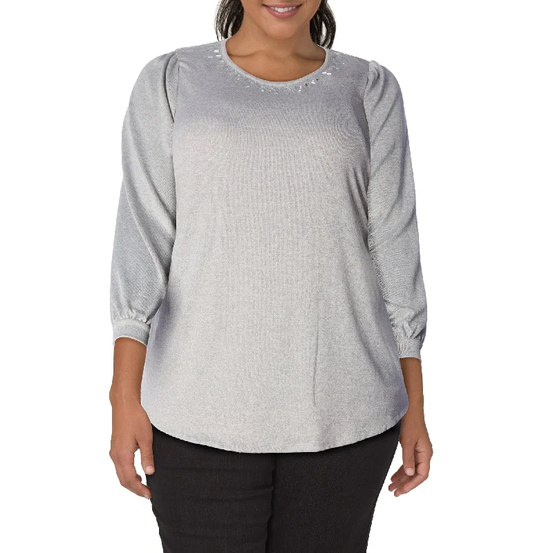 Women's Plus Sweater Knit Top with Stud Detailing Bright Pastel Dark